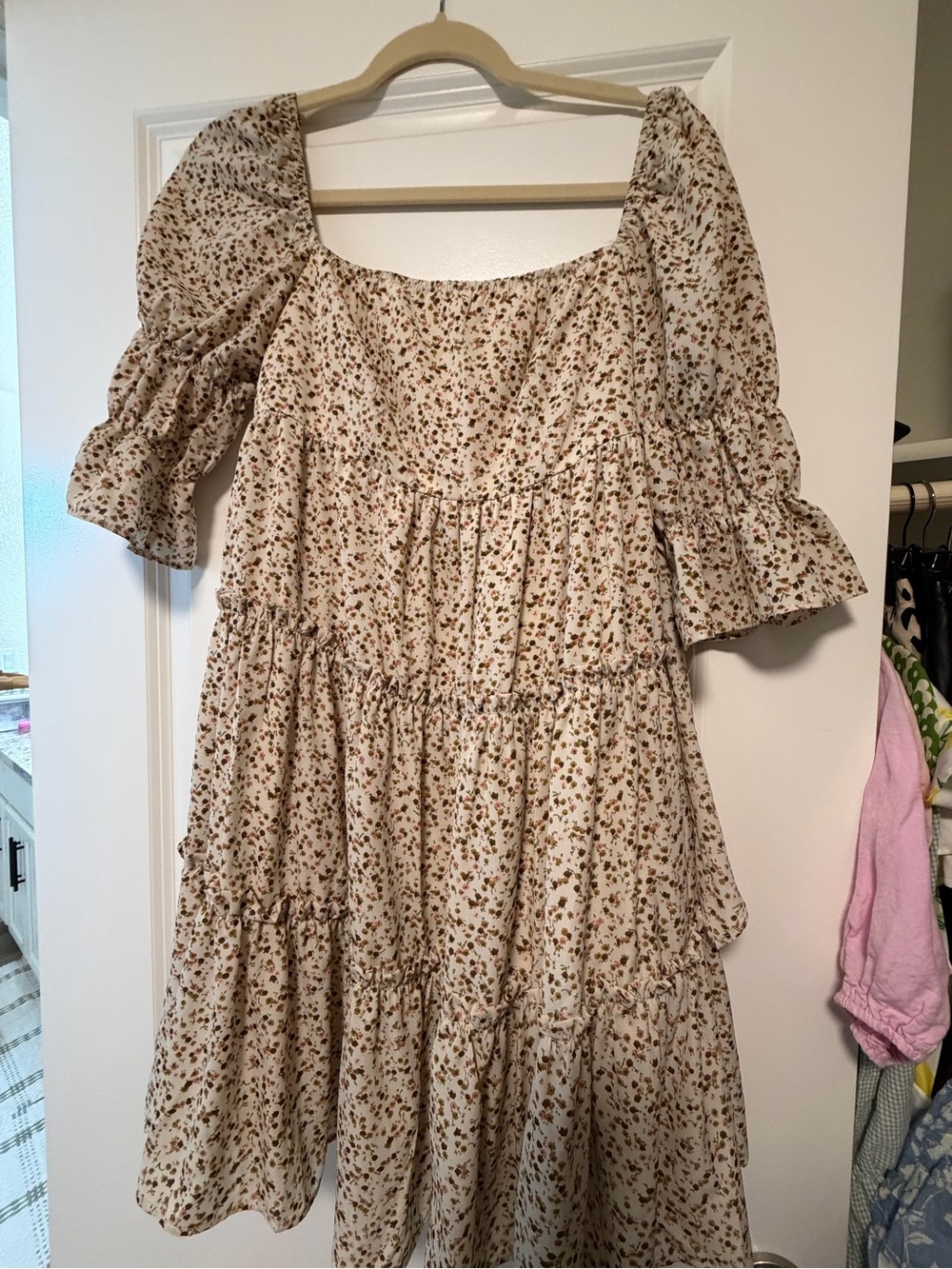 Floral Tiered Mini Dress - Cream